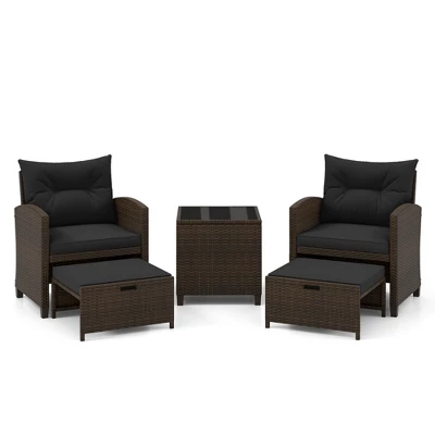 Tangkula 5-Piece Rattan Patio Furniture Set with 2 Ottomans and Coffee Table 8 Tangkula 5-Piece Rattan Patio Furniture Set with 2 Ottomans and Coffee Table - Image 8