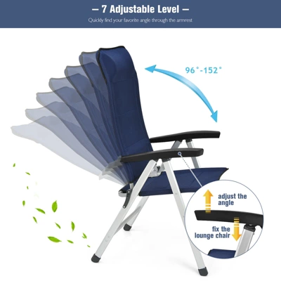 Tangkula 4PCS Outdoor Patio Folding Dining Chairs With Reclining Backrest And Headrest Navy 3 Tangkula 4PCS Outdoor Patio Folding Dining Chairs With Reclining Backrest And Headrest Navy - Image 3