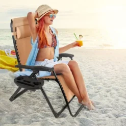 Tangkula Oversized Zero Gravity Lounge Chair - Folding Recliner with Cup Holder