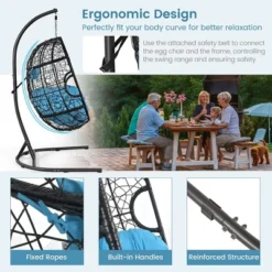 Tangkula Hanging Hammock Chair Egg Swing Chair W/ Blue Cushion Pillow Stand 11 Tangkula Hanging Hammock Chair Egg Swing Chair W/ Blue Cushion Pillow Stand -Tangkula Shop GUEST 495eeed5 0ce0 44c4 8a77 d5ff1f529b03