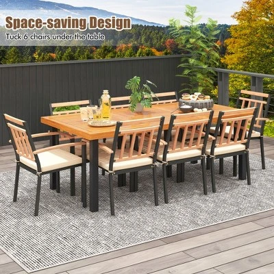 Tangkula 9-Piece Outdoor Acacia Wood Dining Set with 8 Cushioned Armchairs 2 Tangkula 9-Piece Outdoor Acacia Wood Dining Set with 8 Cushioned Armchairs - Image 2