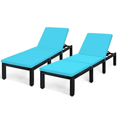 Tangkula 2PCS Adjustable Rattan Patio Chaise Lounge Chair Couch W/ Turquoise Cushion 2 Tangkula 2PCS Adjustable Rattan Patio Chaise Lounge Chair Couch W/ Turquoise Cushion - Image 2
