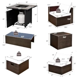 Tangkula 9 PCS Outdoor Patio Furniture Set W/ 30" Propane Fire Pit Table PE Wicker Space-Saving Sectional Sofa W/ Storage Box And Cushions Black/Gray/Navy/Red/Turquoise/Off White -Tangkula Shop GUEST 49c7fdaf 22cb 464d 8923 77ad260a48f2