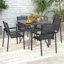 Tangkula 32" Patio Dining Table W/ 4 Curved Legs Heavy-Duty Outdoor Table For 4 Garden