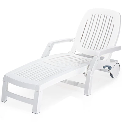 Tangkula 2 PCS Patio Lounge Chair Chaise Recliner Adjustable Backrest All Weather For Outdoor&Indoor Wheels White 5 Tangkula 2 PCS Patio Lounge Chair Chaise Recliner Adjustable Backrest All Weather For Outdoor&Indoor Wheels White - Image 5