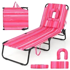 Tangkula Beach Chaise Lounge Chair W/ 5-Position Adjustable Backrest & Face Hole Pillows Pink -Tangkula Shop GUEST 4a507d73 d05a 4feb 8e86 68c262597ca9