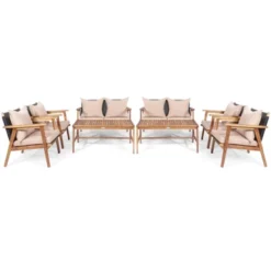 Tangkula 8PCS Patio Rattan Furniture Set Wood Frame Cushioned Sofa With Coffee Table Sectional Conversation Sofa Set For Garden Turquoise/Navy/Brown/Red -Tangkula Shop GUEST 4a540613 7074 45d4 9f1c 16b26e428a0f