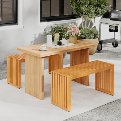 Tangkula 36 Inch Patio Bench All-Slat Acacia Wood Loveseat For 2 People 800 Lbs Capacity 4 Tangkula 36 Inch Patio Bench All-Slat Acacia Wood Loveseat For 2 People 800 Lbs Capacity - Image 4