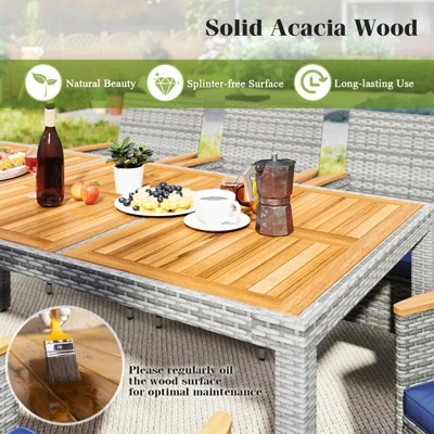 Tangkula 9 Pieces Patio PE Wicker Dining Set Outdoor Acacia Wood Table & Chairs 4 Tangkula 9 Pieces Patio PE Wicker Dining Set Outdoor Acacia Wood Table & Chairs - Image 4