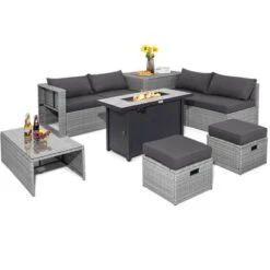 Tangkula 9 PCS Patio Furniture Set With 42" 60,000 BTU Fire Pit Outdoor Space-Saving Sectional Sofa Set With Storage Box Black/Gray/Navy/Red/Turquoise/Off White -Tangkula Shop GUEST 4af6c24a fccf 4990 bd6d 25765d02396d