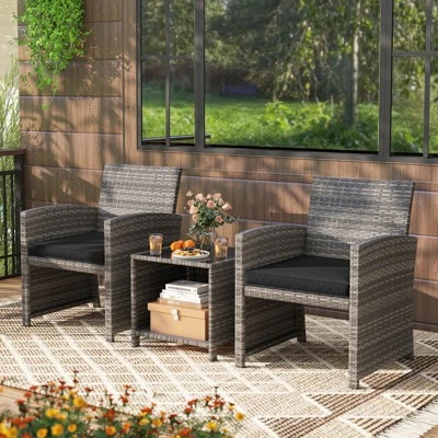 Tangkula 3 Pieces Patio Furniture Set PE Rattan Chairs Set W/ Storage Coffee Table 1 Tangkula 3 Pieces Patio Furniture Set PE Rattan Chairs Set W/ Storage Coffee Table