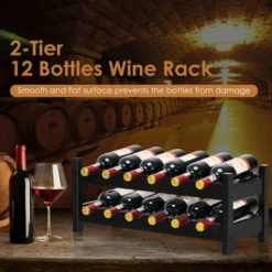 Tangkula 2-Tier Bamboo Drinks Rack 12 Bottles Display Storage Shelf Holder Kitchen Coffee -Tangkula Shop GUEST 4b0c5806 a8a4 449e a42a eab53211af13