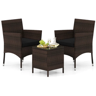 Tangkula 3 PCS Outdoor Conversation Set W/ Cushioned Seat & Tempered Glass Tabletop 10 Tangkula 3 PCS Outdoor Conversation Set W/ Cushioned Seat & Tempered Glass Tabletop - Image 10