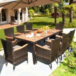 Tangkula 9PCS Rattan Patio Dining Set W/ 8 Stackable Cushioned Chairs Wooden Tabletop 12 Tangkula 9PCS Rattan Patio Dining Set W/ 8 Stackable Cushioned Chairs Wooden Tabletop -Tangkula Shop GUEST 4b126519 e336 43fb ad6b 0676193a4449