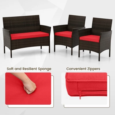 Tangkula 4-Piece Outdoor Rattan Conversation Set with Loveseat and Coffee Table 5 Tangkula 4-Piece Outdoor Rattan Conversation Set with Loveseat and Coffee Table - Image 5