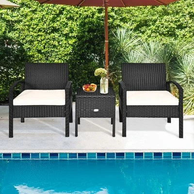 Tangkula 3-Piece Outdoor Rattan Conversation Set with Storage Coffee Table 1 Tangkula 3-Piece Outdoor Rattan Conversation Set with Storage Coffee Table