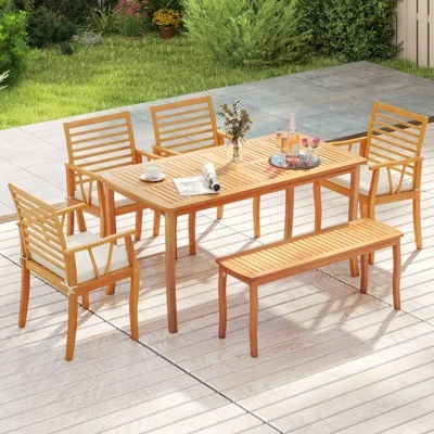 Tangkula 63" Outdoor Dining Table with Slatted Acacia Wood Tabletop 2 Tangkula 63" Outdoor Dining Table with Slatted Acacia Wood Tabletop - Image 2