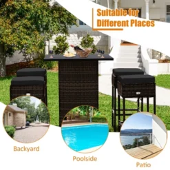 Tangkula 5PCS Patio Rattan Bar Table Stool Set Hidden Storage Shelf Cushion Red Patio Black -Tangkula Shop GUEST 4b8509ac 4d2e 42b6 a26b 2ff03999f980