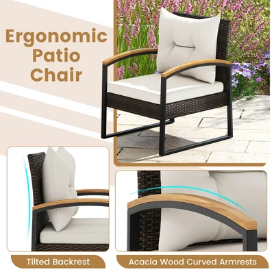 Tangkula 3-Piece Patio Furniture Set: PE Wicker Conversation Set with Acacia Wood Table 6 Tangkula 3-Piece Patio Furniture Set: PE Wicker Conversation Set with Acacia Wood Table - Image 6