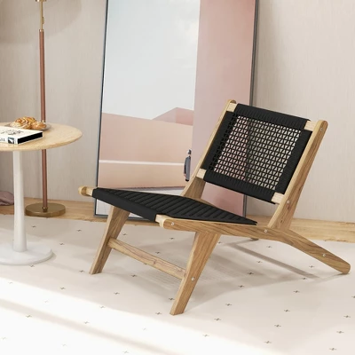 Tangkula 2-Piece Mid Century Modern Teak Wood Patio Chairs with Handwoven Cordage 1 Tangkula 2-Piece Mid Century Modern Teak Wood Patio Chairs with Handwoven Cordage