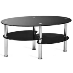 Tangkula Oval Dining Table Tempered Glass Top Tea Table Chrome Base Living Room -Tangkula Shop GUEST 4bd20756 adc5 438d bdba 9ab063052652