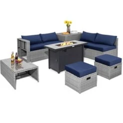 Tangkula 9 PCS Patio Furniture Set With 42" 60,000 BTU Fire Pit Outdoor Space-Saving Sectional Sofa Set With Storage Box Black/Gray/Navy/Red/Turquoise/Off White -Tangkula Shop GUEST 4bfd9d64 e8d4 4ed5 97cf e8b332c29bea
