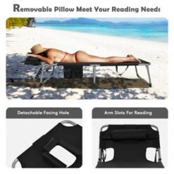 Tangkula Beach Lounge Chair Reclining Chair With 5 Adjustable Positions Detachable Pillow &Hand Ropes Blue/Black/Gray/Turquoise/Beige/Pink -Tangkula Shop GUEST 4c011132 65d1 401e 80c4 37bf48d2340d