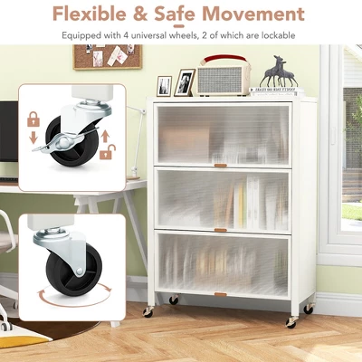 Tangkula 4-Tier Kitchen Bakers Rack Microwave Stand W/ Flip Doors Universal Wheels White 7 Tangkula 4-Tier Kitchen Bakers Rack Microwave Stand W/ Flip Doors Universal Wheels White - Image 7