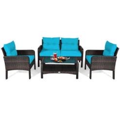Tangkula 4 Piece Patio Conversation Set Rattan Wicker Loveseat Sofa Coffee Table & Glass Top Red/Turquoise Cushions 17 Tangkula 4 Piece Patio Conversation Set Rattan Wicker Loveseat Sofa Coffee Table & Glass Top Red/Turquoise Cushions -Tangkula Shop GUEST 4c49728b c87a 4666 8804 cbeb5be2d1a5