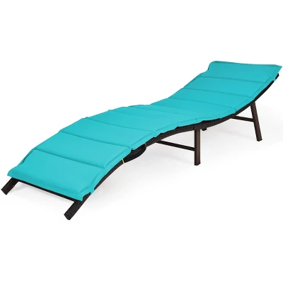 Tangkula 2PCS Outdoor Patio Rattan Wicker Lounge Chair Chaise Folding W/Cushions Turquoise 7 Tangkula 2PCS Outdoor Patio Rattan Wicker Lounge Chair Chaise Folding W/Cushions Turquoise - Image 7