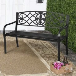 Tangkula Metal Garden Bench - Heavy-Duty Outdoor Park Loveseat Chair