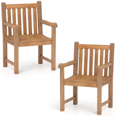 Tangkula 2 PCS Teak Wood Patio Dining Chair Outdoor Armchair W/ Slatted Seat & Solid Legs 9 Tangkula 2 PCS Teak Wood Patio Dining Chair Outdoor Armchair W/ Slatted Seat & Solid Legs - Image 9