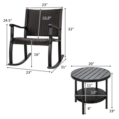 Tangkula 3-Piece Outdoor Wicker Rocking Bistro Set with Coffee Table 3 Tangkula 3-Piece Outdoor Wicker Rocking Bistro Set with Coffee Table - Image 3