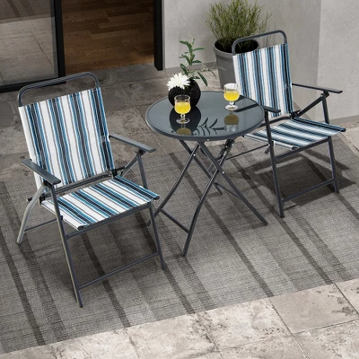 Tangkula 3-Piece Patio Folding Bistro Set with Glass Round Table 2 Tangkula 3-Piece Patio Folding Bistro Set with Glass Round Table - Image 2