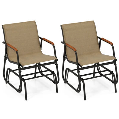 Tangkula Patio Glider Chair Set of 2 with Curved Teak Armrests 10 Tangkula Patio Glider Chair Set of 2 with Curved Teak Armrests - Image 10