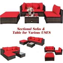 Tangkula 5-Piece Rattan Sectional Sofa Set: Modular Outdoor Patio Furniture with Red Cushions 13 Tangkula 5-Piece Rattan Sectional Sofa Set: Modular Outdoor Patio Furniture with Red Cushions -Tangkula Shop GUEST 4d06ef64 fb9d 4ace 9059 c4703b52f548