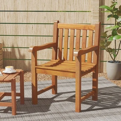 Tangkula 2 PCS Teak Wood Patio Dining Chair Outdoor Armchair W/ Slatted Seat & Solid Legs 2 Tangkula 2 PCS Teak Wood Patio Dining Chair Outdoor Armchair W/ Slatted Seat & Solid Legs - Image 2
