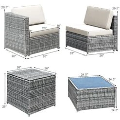 Tangkula 8-Piece Outdoor Wicker Rattan Conversation Sofa Set W/ Storage Table White/Black/Turquoise