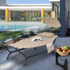 Tangkula Chaise Lounge Bed W/ Detachable Sunshade Canopy Hammock W/ Rustproof Metal Stand -Tangkula Shop GUEST 4d67b462 52c2 400c ab66 c0c526eec799