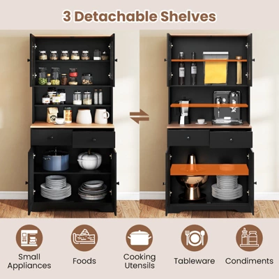 Tangkula Pantry Cabinet 67" Tall Kitchen Floor Cabinet W/ 2 Removable Shelves 2 Drawers 5 Tangkula Pantry Cabinet 67" Tall Kitchen Floor Cabinet W/ 2 Removable Shelves 2 Drawers - Image 5
