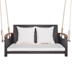 Tangkula 2-seater Hanging Swing Porch Swing PE Wicker Swing Outdoor Hanging Swing Garden Poolside -Tangkula Shop GUEST 4dc30faf 33a9 4f2f 9125 cf178924a7e7