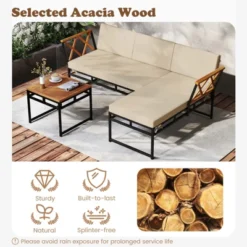 Tangkula 3-Piece L-Shaped Acacia Wood Patio Furniture Set with Cushioned Sofa & Coffee Table -Tangkula Shop GUEST 4ddd2bfa 66f9 4dae a409 b60ea9e21729