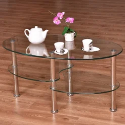 Tangkula Oval Dining Table Tempered Glass Top Tea Table Chrome Base Living Room -Tangkula Shop GUEST 4e106f14 cbf9 4b26 8c12 fd94cff3d92e