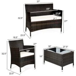 Tangkula 4-Piece Patio Rattan Wicker Conversation Furniture Set