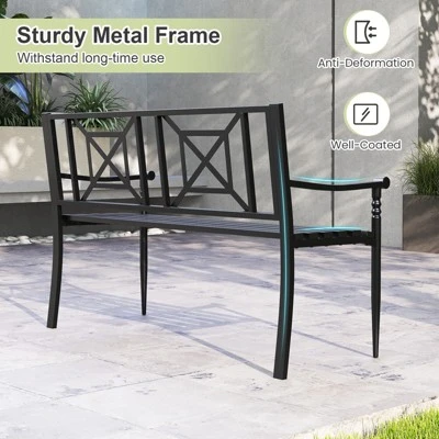 Tangkula 50-Inch Metal Patio Garden Bench, Heavy-Duty Outdoor Loveseat 3 Tangkula 50-Inch Metal Patio Garden Bench, Heavy-Duty Outdoor Loveseat - Image 3