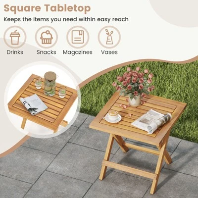 Tangkula 2-Piece Acacia Wood Outdoor Folding Side Table - Portable Patio Bistro Set 5 Tangkula 2-Piece Acacia Wood Outdoor Folding Side Table - Portable Patio Bistro Set - Image 5