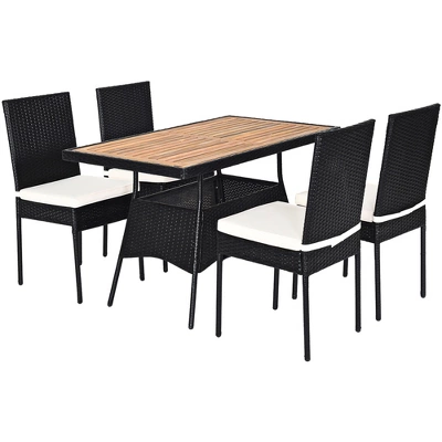 Tangkula 5-Piece Outdoor Rattan Dining Set with Acacia Wood Table & 4 Chairs 2 Tangkula 5-Piece Outdoor Rattan Dining Set with Acacia Wood Table & 4 Chairs - Image 2