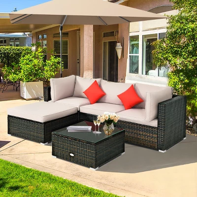 Tangkula 5-Piece Outdoor Patio Rattan Furniture Set with Sectional Sofa & Table 2 Tangkula 5-Piece Outdoor Patio Rattan Furniture Set with Sectional Sofa & Table - Image 2