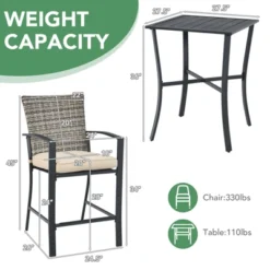 Tangkula 3-Piece Patio Rattan Furniture Set Outdoor Bistro Set Cushioned Chairs & Table Set Gray/Brown
