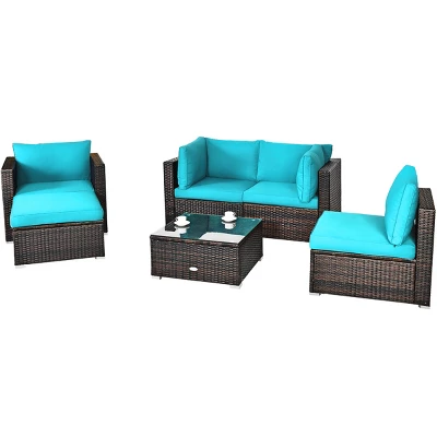 Tangkula 6-Piece Modular Rattan Patio Furniture Set with Cushioned Sofa and Ottoman 11 Tangkula 6-Piece Modular Rattan Patio Furniture Set with Cushioned Sofa and Ottoman - Image 11